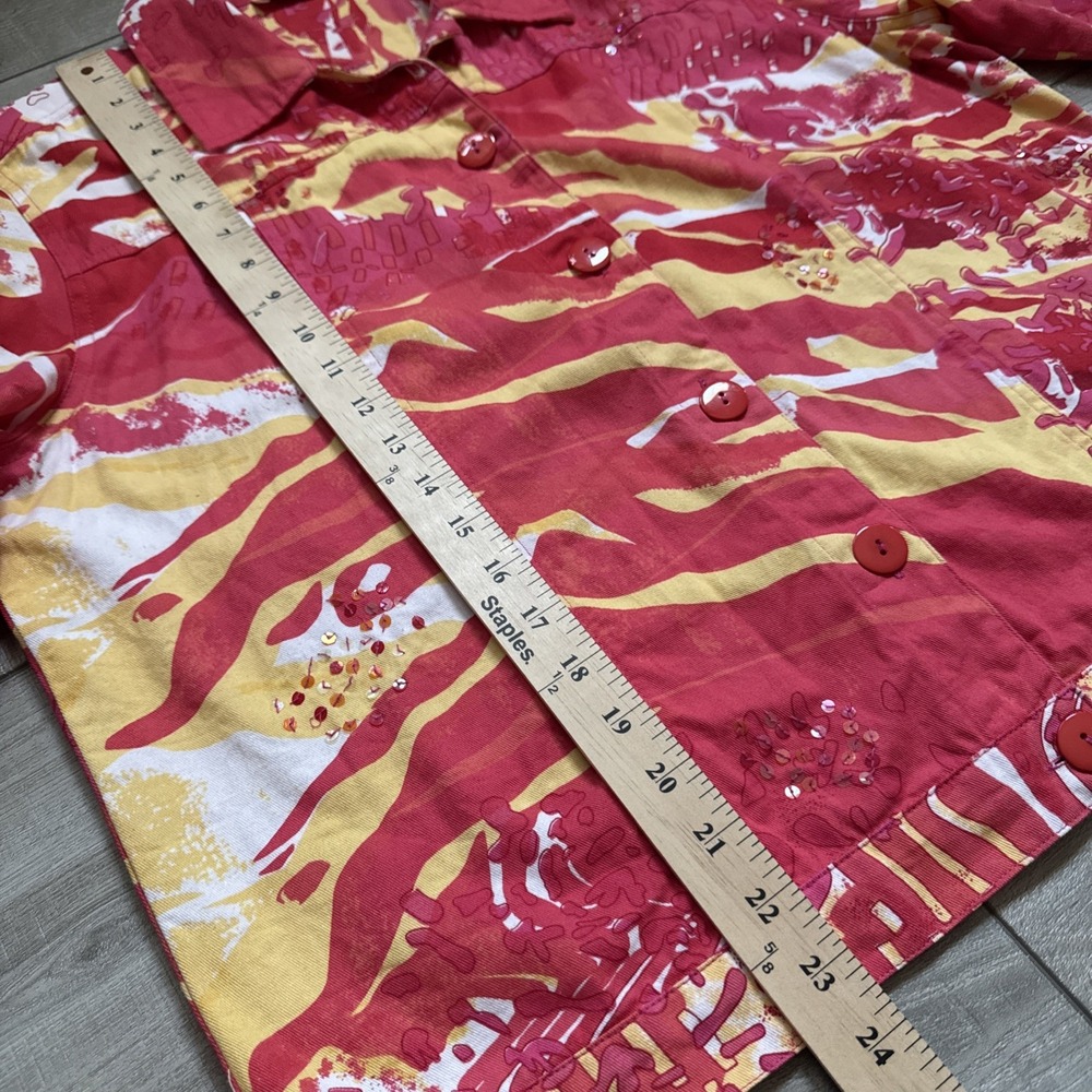 Vtg Choices Womans L 100% Cotton Colorful Button Up Jacket Sequins Red Yellow - Picture 8 of 16